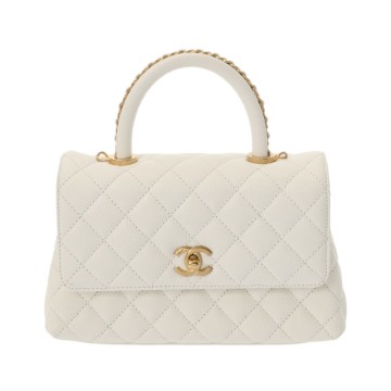 シャネル マトラッセ トップハンドル フラップ 2WAYバッグ ホワイト A92990 デニム レディース バッグ 【中古】【bag】