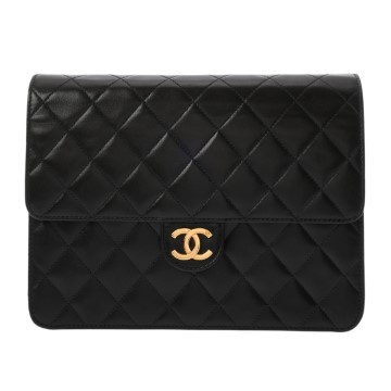 シャネル マトラッセ プッシュロックチェーンショルダー ブラック ラムスキン レディース バッグ 【中古】【bag】