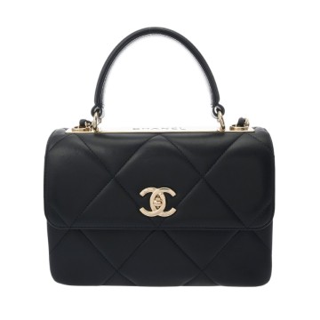 シャネル トレンディCC トップハンドル フラップ バッグ ネイビー A92236 ラムスキン レディース バッグ 【中古】【bag】