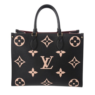 ルイ ヴィトン モノグラムアンプラント オンザゴー MM ブラック/ベージュ M45495 レザー レディース バッグ 【中古】【bag】