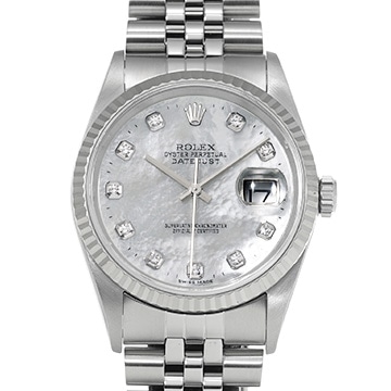 ロレックス デイトジャスト 16234NG ホワイトシェル/ダイヤモンド メンズ 時計 【中古】【wristwatch】