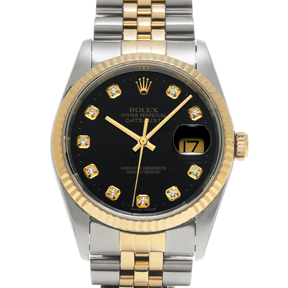 ロレックス デイトジャスト 16233G ブラック/ダイヤモンド メンズ 時計 【中古】【wristwatch】