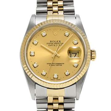 ロレックス デイトジャスト 16233G シャンパン/ダイヤモンド メンズ 時計 【中古】【wristwatch】