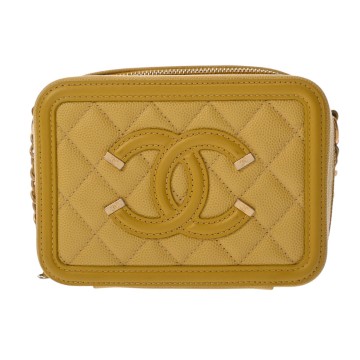 シャネル CCフィグリー スモール ヴァニティケース イエロー A84452 キャビアスキン レディース バッグ 【中古】【bag】