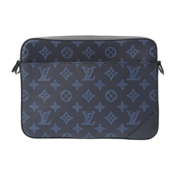 ルイ ヴィトン モノグラムシャドウ デュオメッセンジャー ネイビー M45730 レザー メンズ バッグ 【中古】【bag】
