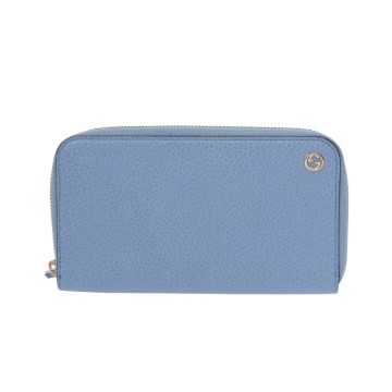 グッチ ジップアラウンドウォレット ライトブルー 449347 レザー レディース 財布 【中古】【purse】