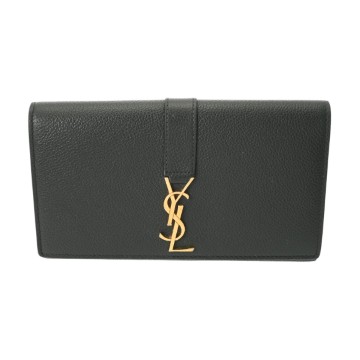 サンローラン YSLライン ラージ フラップウォレット グリーン CFP414567･1020 グレインレザー レディース 財布 【中古】【purse】