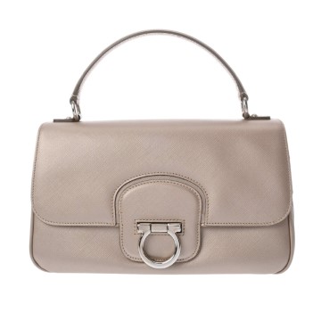 サルヴァトーレ フェラガモ ハンドバッグ メタリックグレージュ レザー レディース バッグ 【中古】【bag】