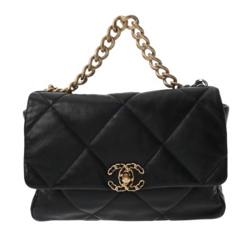 シャネル CHANEL19 ラージ ハンドバッグ ブラック AS1161 シャイニーラムスキン レディース バッグ 【中古】【bag】
