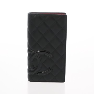 シャネル カンボン 二つ折り財布 ブラック A26717 ラムスキン レディース 財布 【中古】【purse】
