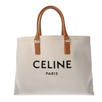 セリーヌ ホリゾンタル カバ アイボリー/ブラウン 190062BNZ キャンバス/カーフ レディース バッグ 【中古】【bag】