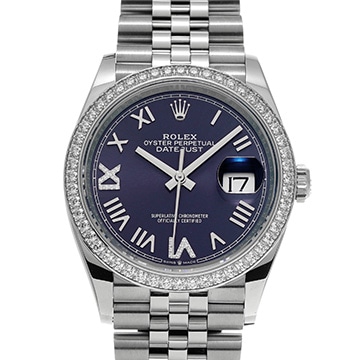 ロレックス デイトジャスト 36 126284RBR オーベルジーヌ/ダイヤモンド メンズ 時計 【中古】【wristwatch】