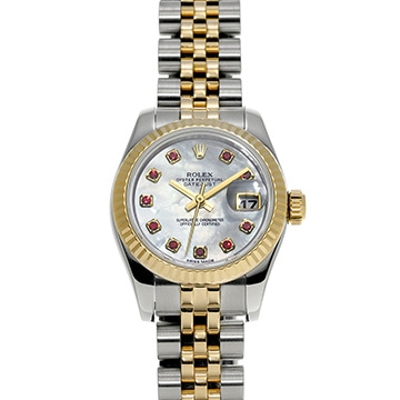 ロレックス デイトジャスト 179173NGR ホワイトシェル/ルビー レディース 時計 【中古】【wristwatch】