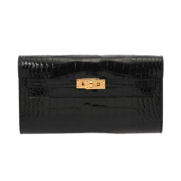 エルメス ケリーウォレット ロングトゥーゴー ブラック アリゲーターリセ レディース 財布 【中古】【purse】