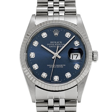 ロレックス デイトジャスト 16234G ブルー/ダイヤモンド メンズ 時計 【中古】【wristwatch】