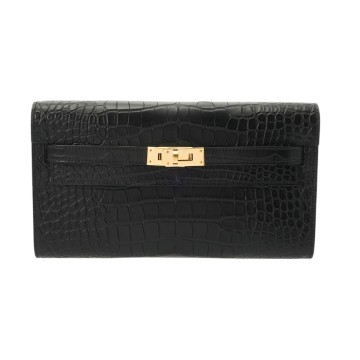 エルメス ケリーウォレット ロングトゥーゴー ブラック アリゲーターマット レディース 財布 【中古】【purse】