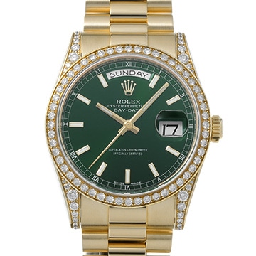 ロレックス デイデイト 118388 グリーン/ダイヤモンド メンズ 時計 【中古】【wristwatch】