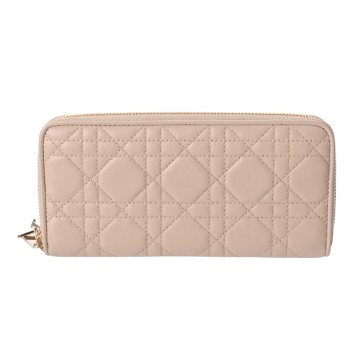 ディオール カナージュ Lady Dior Voyageur ウォレット パウダーベージュ S0007ONMJ_M51U ラムスキン レディース 財布 【中古】【purse】