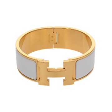 エルメス エナメルブレスレット クリックH ホワイト/ゴールド金具 エナメル ユニセックス ジュエリー 【中古】【jewelry】