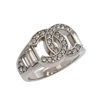 シャネル リング ＃6 シルバー メタル/ラインストーン レディース ジュエリー 【中古】【jewelry】