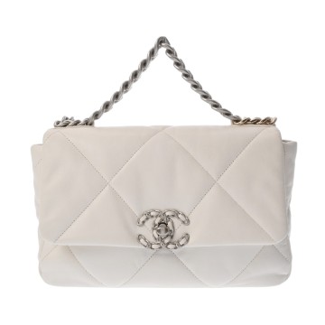 シャネル CHANEL19 ハンドバッグ CHANEL19 ホワイト AS1160 シャイニーラムスキン レディース バッグ 【中古】【bag】