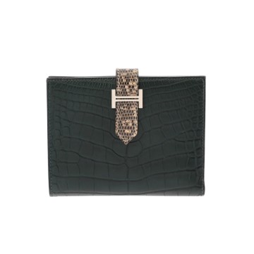 エルメス ベアン コンパクト タッチ ヴェールフォンセ アリゲーターリセ/リザード ユニセックス 財布 【中古】【purse】