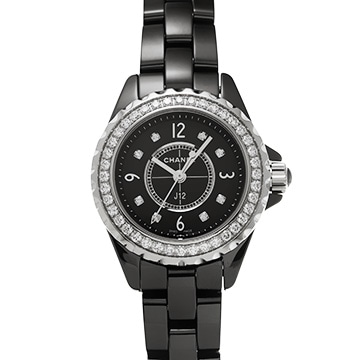 シャネル J12 29MM H2571 ブラックラッカー/ダイヤモンド レディース 時計 【中古】【wristwatch】