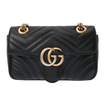 グッチ GGマーモント スモール ショルダーバッグ ブラック 446744 キルティングレザー レディース バッグ 【中古】【bag】