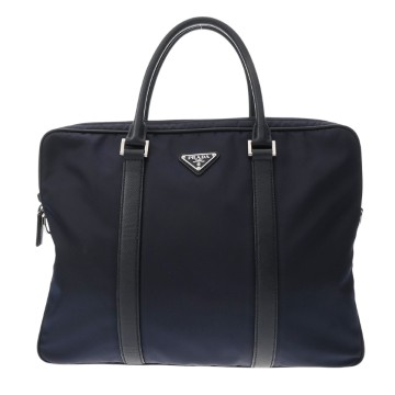 プラダ ブリーフケース ネイビー ナイロン/サフィアーノレザー レディース バッグ 【中古】【bag】