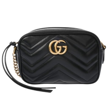 グッチ GGマーモント ミニバッグ  ブラック 448065 キルティングシェブロンレザー レディース バッグ 【中古】【bag】