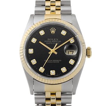 ロレックス デイトジャスト 16233G ブラック/ダイヤモンド メンズ 時計 【中古】【wristwatch】