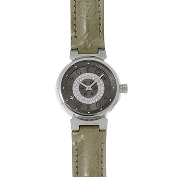 ルイ ヴィトン タンブール ディスク PM Q12MU グレー/ダイヤモンド レディース 時計 【中古】【wristwatch】