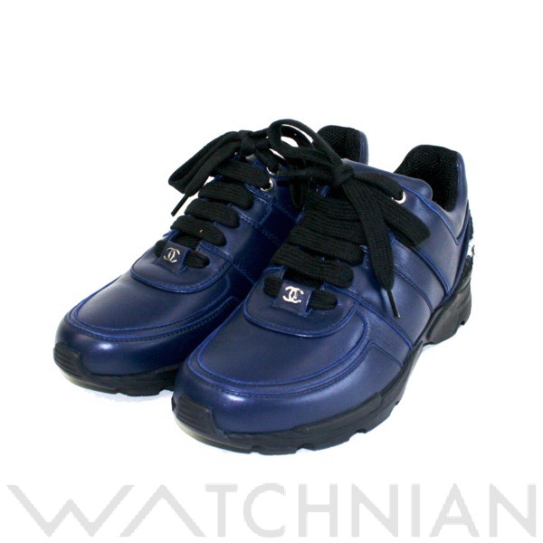 シャネル / CHANEL スニーカー レザー×ツイード ネイビー×ブラック