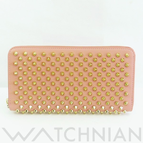 CHRISTIAN LOUBOUTIN ラウンドファスナー長 カーフ×スタッズ ピンク