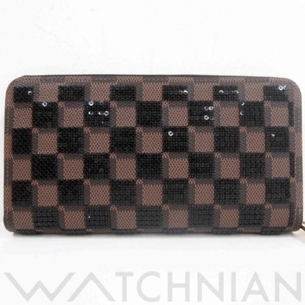 ダミエ ジッピーウォレットダミエ 2013年コレクション エベヌ/黒/ゴールド金具 PVC/レザー/スパンコール LOUIS VUITTON ルイ  ヴィトン レディース 【中古】